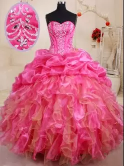 Perfect Floor Length Ball Gowns Sleeveless Hot Pink 15 Quinceanera Dress Lace Up