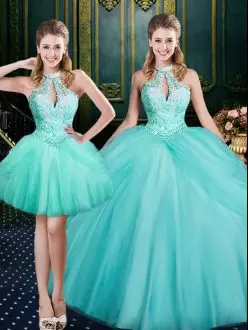 Aqua Blue Lace Up Sweet 16 Dresses Beading and Pick Ups Sleeveless Floor Length