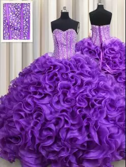 Deluxe Fabric With Rolling Flowers Sleeveless Floor Length Quinceanera Gown and Beading