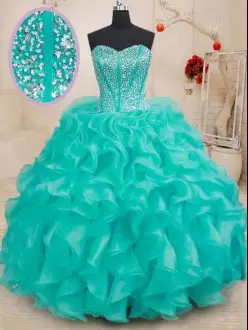 Trendy Sleeveless Sweetheart Beading and Ruffles Lace Up Quinceanera Dress