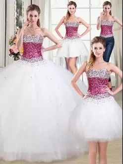 Top Selling White Sleeveless Tulle Lace Up 15th Birthday Dress for Military Ball and Sweet 16 and Quinceanera