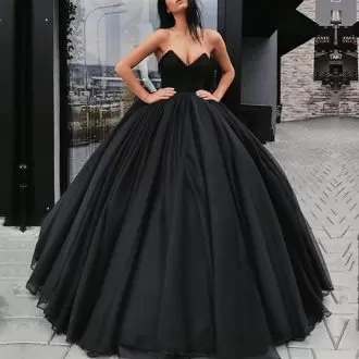 Black Lace Up Sweet 16 Quinceanera Dress Ruching Sleeveless Floor Length