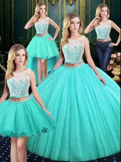 Sleeveless Scoop Lace and Sequins Lace Up 15 Quinceanera Dress