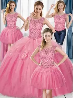 Hot Selling Pink Scoop Neckline Beading Quinceanera Dress Sleeveless Lace Up