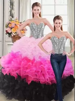 Multi-color Sleeveless Beading and Ruffles Floor Length Quinceanera Dress