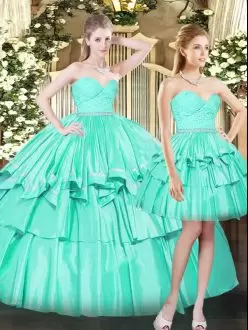 Exceptional Organza Sweetheart Sleeveless Lace Up Ruching Vestidos de Quinceanera in Aqua Blue