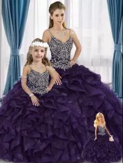 Purple Straps Beading and Ruffles Quinceanera Dress