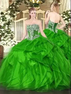 Custom Fit Floor Length Lace Up Quince Ball Gowns for Military Ball and Sweet 16 and Quinceanera with Beading and Ruffles