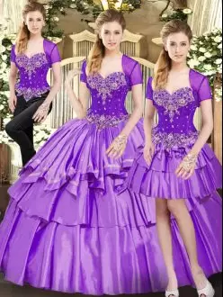 Lavender Organza and Taffeta Lace Up Sweetheart Sleeveless Floor Length Sweet 16 Dresses Beading and Ruffled Layers