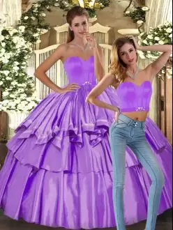 Floor Length Lilac Quince Ball Gowns Sweetheart Sleeveless Backless