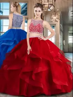 Colorful Red Bateau Side Zipper Beading and Ruffles Quinceanera Dresses Sleeveless