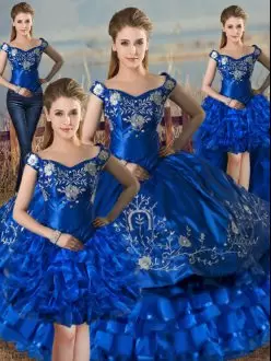 Royal Blue Sleeveless Satin and Organza Lace Up Sweet 16 Dresses for Sweet 16 and Quinceanera