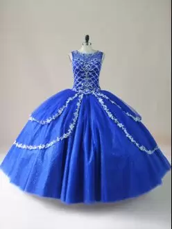 Royal Blue Vestidos de Quinceanera Sweet 16 and Quinceanera with Beading Scoop Sleeveless Zipper