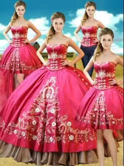 Discount Hot Pink Ball Gown Prom Dress Military Ball and Sweet 16 and Quinceanera with Beading and Embroidery Sweetheart Sleeveless Lace Up