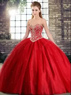 Clearance Sleeveless Poofy Brush Train Lace Up Beading Ball Gown Quinceanera Dress Sweetheart