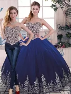 Royal Blue Sweet 16 Quinceanera Dress Sweet 16 and Quinceanera with Beading and Embroidery Sweetheart Sleeveless Lace Up