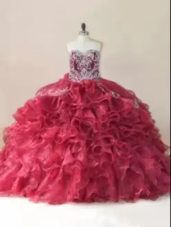 Sweetheart Sleeveless Organza Vestidos de Quinceanera Beading and Appliques and Ruffles Brush Train Lace Up