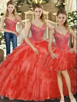 Romantic Organza Sleeveless Floor Length Vestidos de Quinceanera and Beading and Ruffles