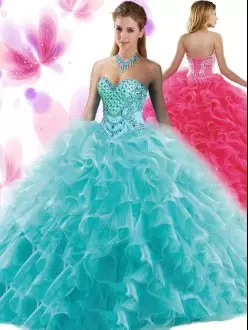 Aquamarine Sweetheart Quinceanera Dress with Beading and Ruffles