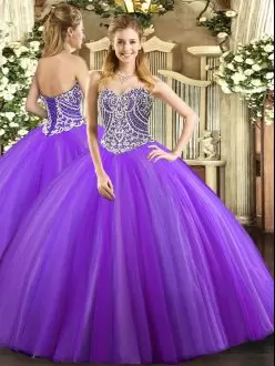 Sophisticated Lavender Sleeveless Beading Floor Length Quinceanera Dress