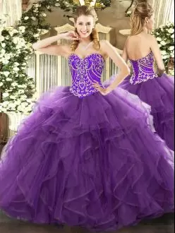 Attractive Sleeveless Sweetheart Beading and Ruffles Lace Up Quinceanera Gown