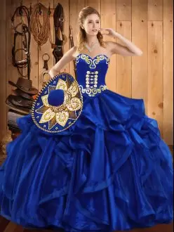 Floor Length Ball Gowns Sleeveless Royal Blue Quinceanera Gown Lace Up