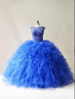 Sophisticated Royal Blue Sleeveless Tulle Lace Up Ball Gown Prom Dress for Sweet 16 and Quinceanera