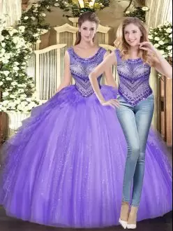 Suitable Lavender Sweet 16 Quinceanera Dress Military Ball and Sweet 16 and Quinceanera with Beading and Ruffles Scoop Sleeveless Lace Up