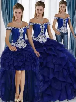 Sleeveless Off The Shoulder Lace Up Floor Length Beading and Ruffles Sweet 16 Dresses Off The Shoulder