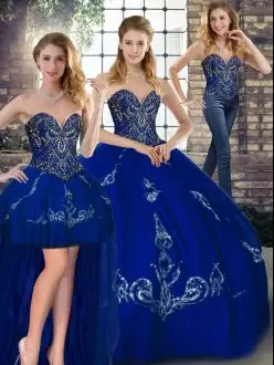Excellent Floor Length Royal Blue Quinceanera Gowns Tulle Sleeveless Beading and Embroidery
