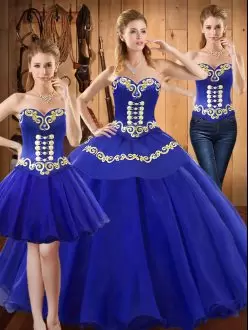 High Class Floor Length Ball Gowns Sleeveless Blue Quince Ball Gowns Lace Up