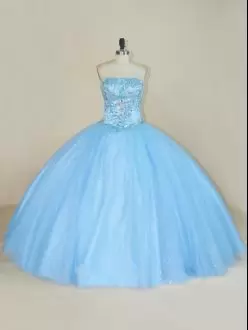 Sleeveless Strapless Lace Up Floor Length Beading Quinceanera Dresses Strapless