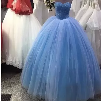 Sophisticated Blue A-line Beading Sweet 16 Quinceanera Dress Lace Up Tulle Sleeveless Floor Length