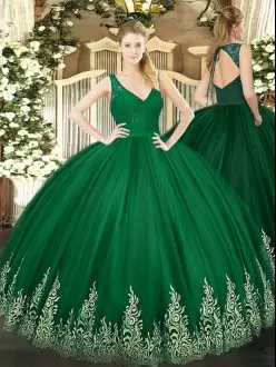 Modest Floor Length Ball Gowns Sleeveless Dark Green Quinceanera Dress Zipper