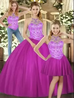 New Arrival Floor Length Ball Gowns Sleeveless Fuchsia Sweet 16 Quinceanera Dress Lace Up