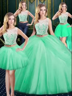 Scoop Sleeveless Tulle Quinceanera Gowns Lace and Pick Ups Zipper