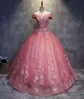 Watermelon Red Lace Up Off The Shoulder Beading and Appliques Vestidos de Quinceanera Tulle Sleeveless