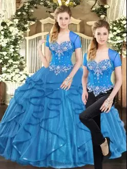 Dazzling Sleeveless Sweetheart Beading and Ruffles Lace Up Quinceanera Gown