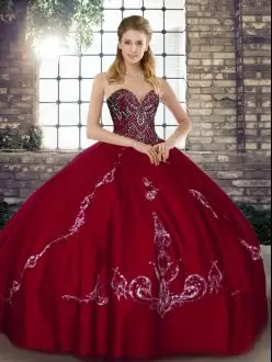 Amazing Floor Length Wine Red Quinceanera Gown Sweetheart Sleeveless Lace Up