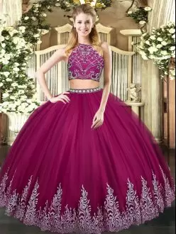 Fuchsia 2 Pieces Beading and Appliques Long Quinceanera Gowns