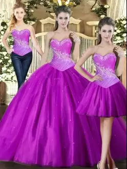 Fashionable Fuchsia Sweetheart Lace Up Beading Quinceanera Dresses Sleeveless