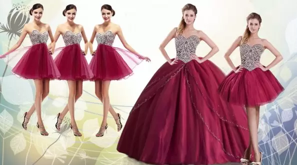 Admirable With Train Burgundy Sweet 16 Quinceanera Dress Sweetheart Sleeveless Brush Train Lace Up