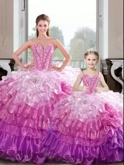 Sweetheart Sleeveless Organza Sweet 16 Quinceanera Dress Beading and Ruffles Lace Up