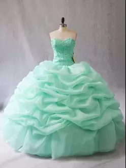 Great Apple Green Sweetheart Lace Up Beading and Pick Ups Quinceanera Gowns Sleeveless