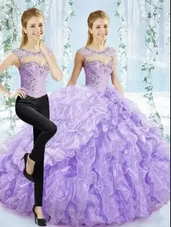 Fashionable Sleeveless Sweetheart Brush Train Beading and Pick Ups Lace Up Quinceanera Dresses