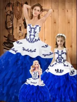 Clearance Floor Length Royal Blue Quinceanera Gown Strapless Sleeveless Lace Up