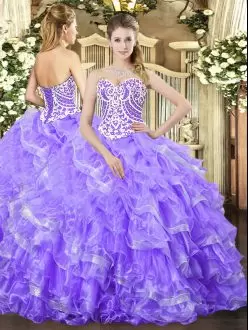 Lavender Lace Up Sweetheart Beading and Ruffled Layers Quinceanera Dress Organza Sleeveless