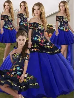 Gorgeous Royal Blue Lace Up Ball Gown Prom Dress Embroidery Sleeveless Floor Length