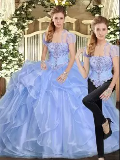 Sophisticated Sleeveless Strapless Lace Up Floor Length Beading and Ruffles 15 Quinceanera Dress Strapless