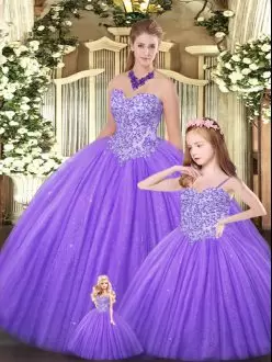 Clearance Eggplant Purple Ball Gowns Sweetheart Sleeveless Tulle Floor Length Lace Up Beading 15th Birthday Dress